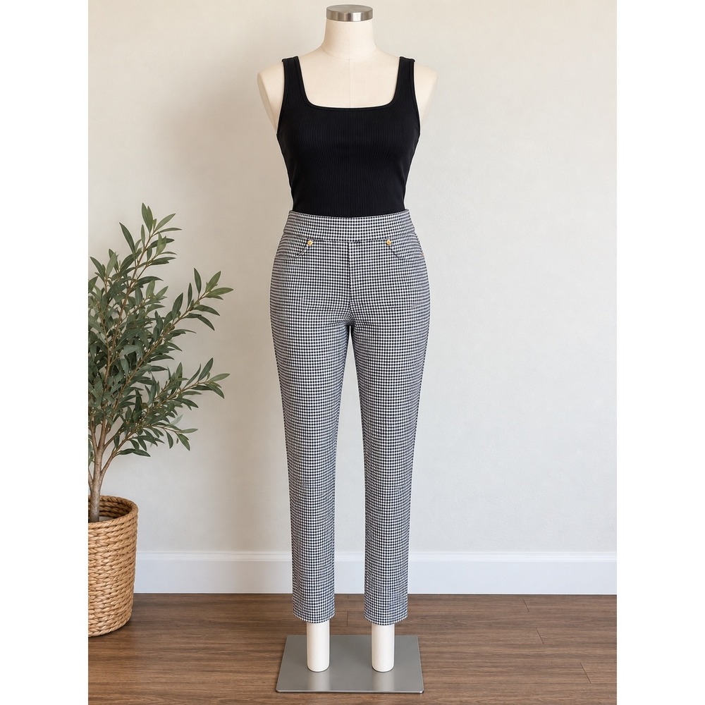 MICHAEL Michael Kors Gingham Check Slim Ankle Pants Black White Size L